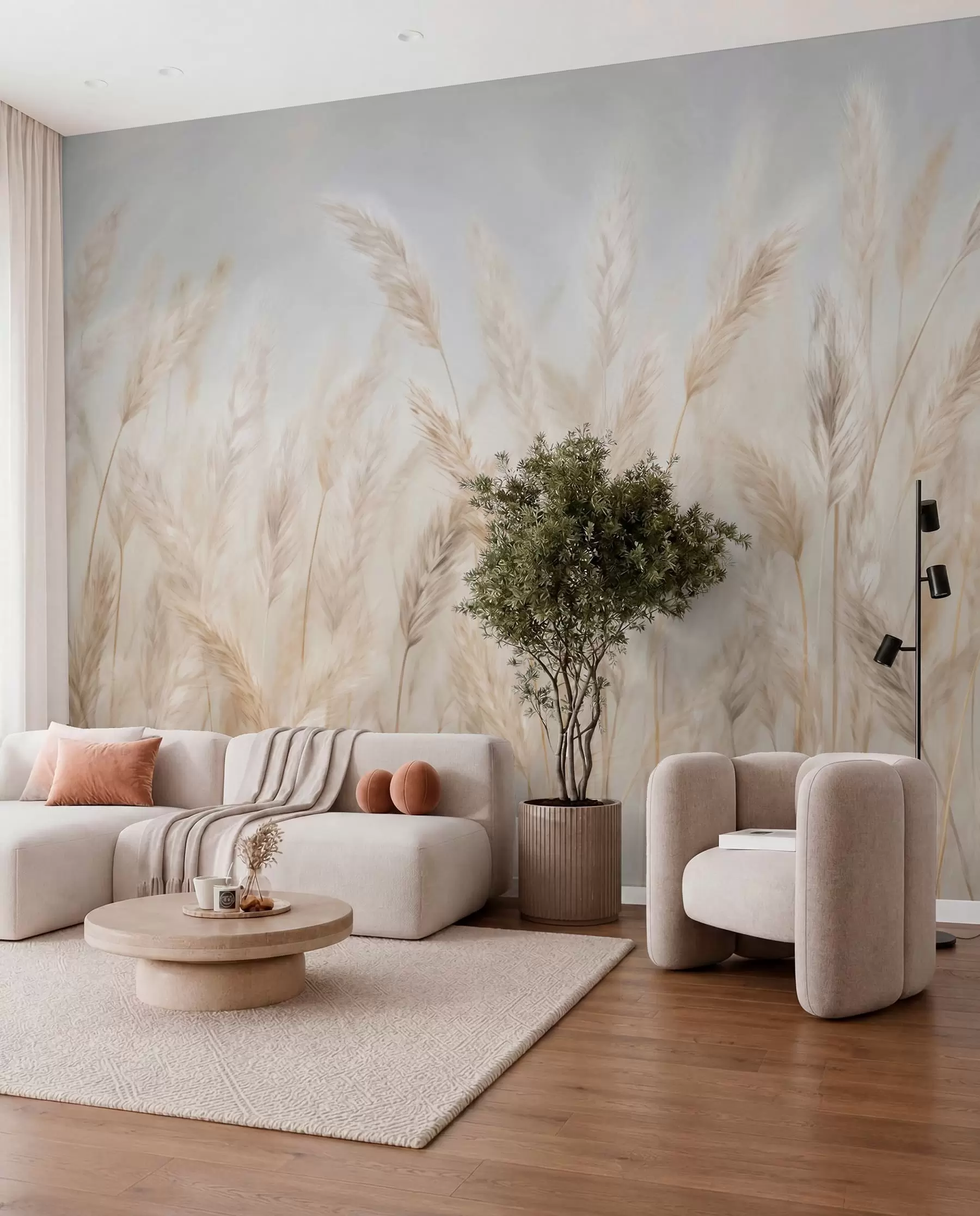 Fotobehang Crèmekleurige weide w03530