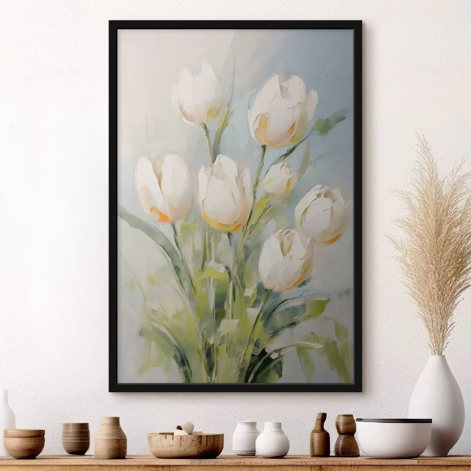 Fotobehang Witte tulpen imitatieschilderij f43435