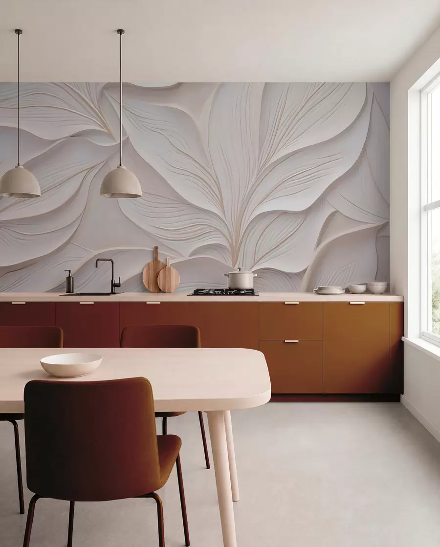 Fotobehang Delicaat gebladerte in de stijl van bas-reliëf w03520