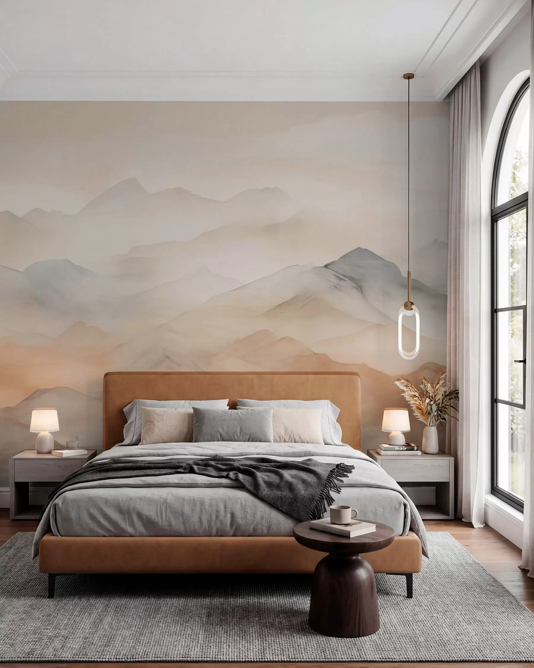 Fotobehang Nevelige bergen in zachte kleuren w03535