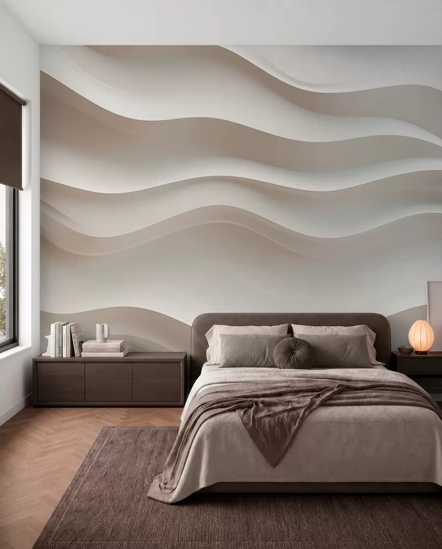 Fotobehang 3D witte en grijze golven w08939