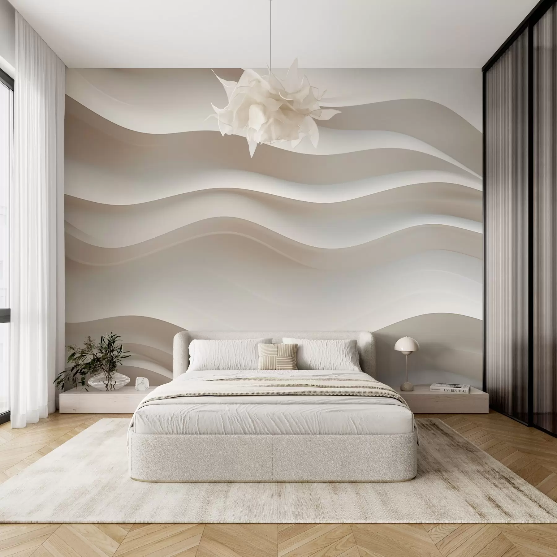 Fotobehang 3D witte en grijze golven w08939