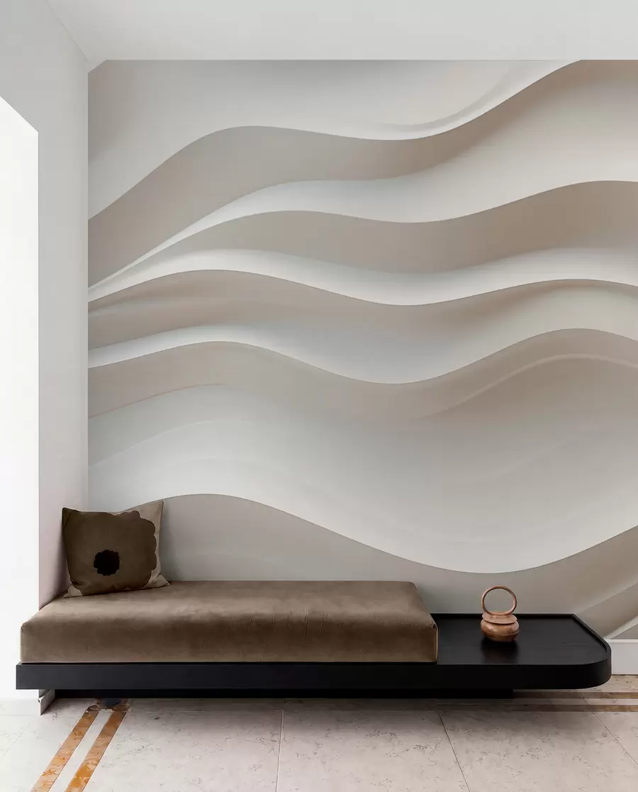 Fotobehang 3D witte en grijze golven w08939