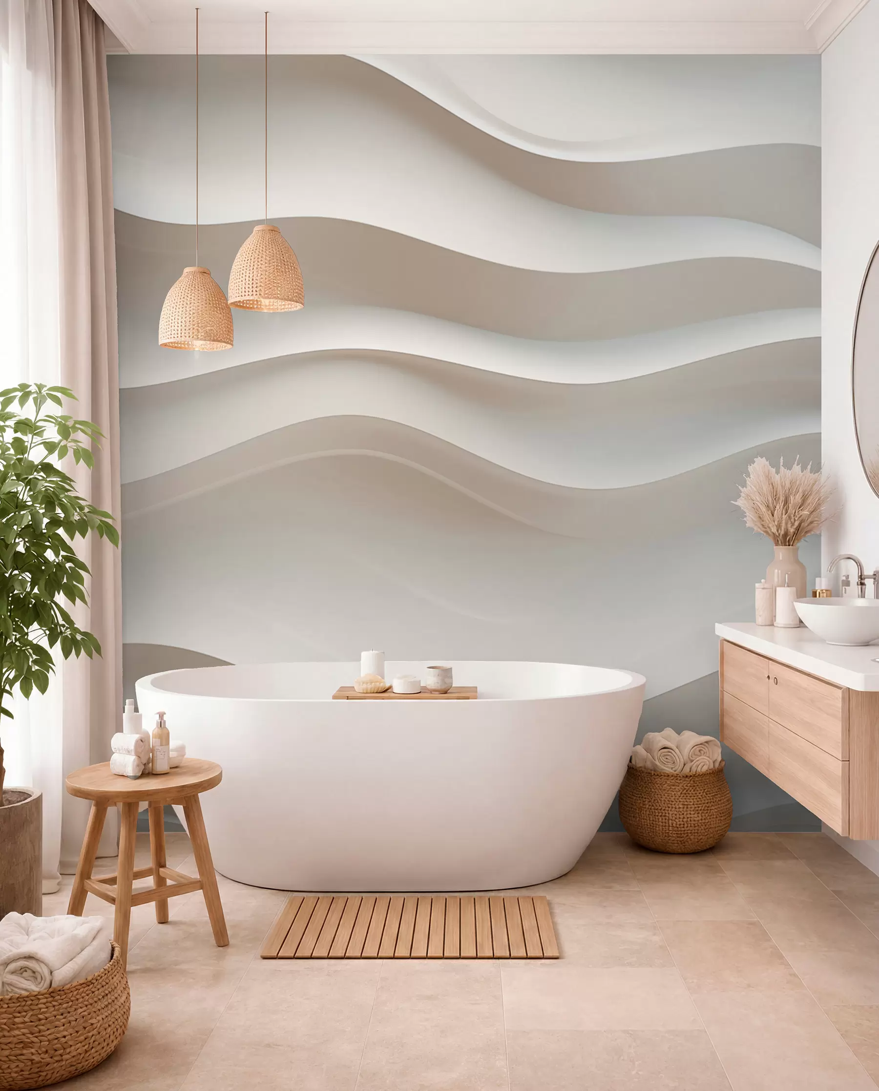 Fotobehang 3D witte en grijze golven w08939