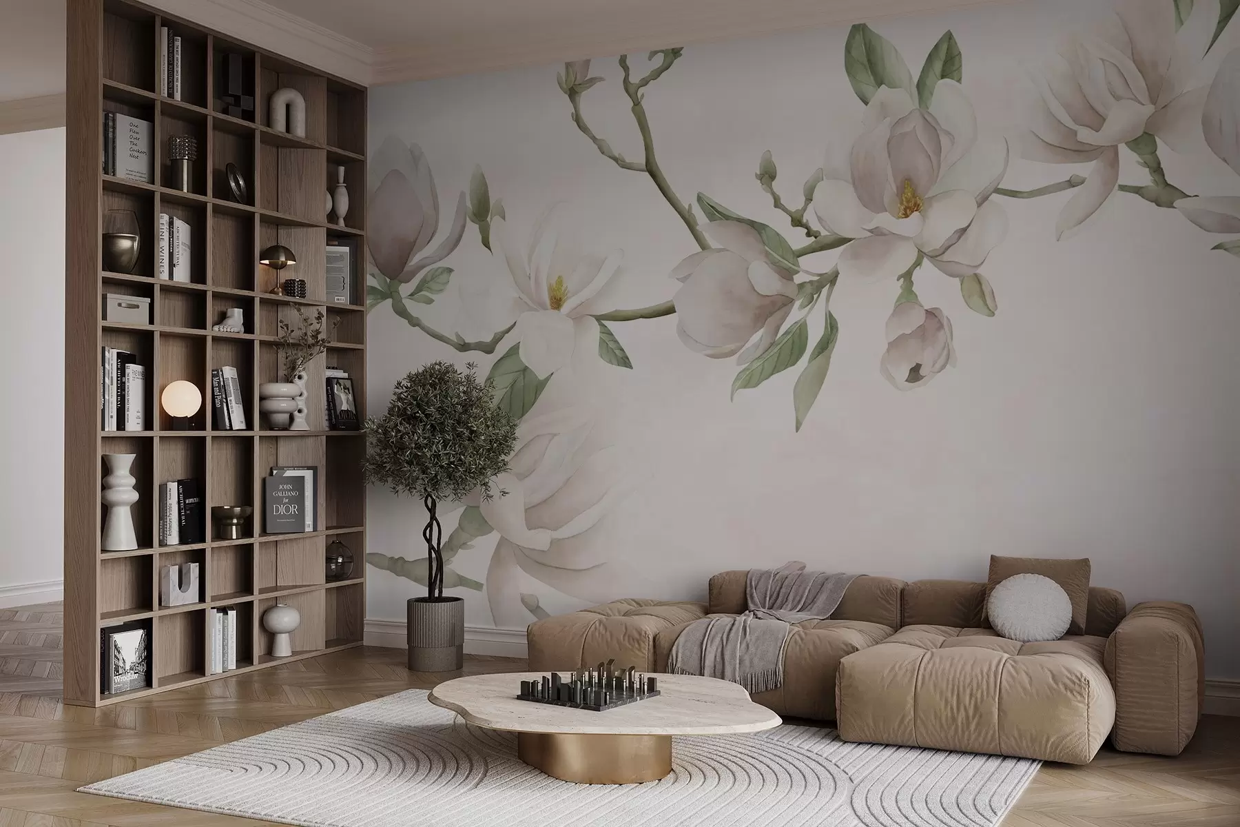 Fotobehang Bloeiende Magnolia takken in zachte pasteltinten w03542v1