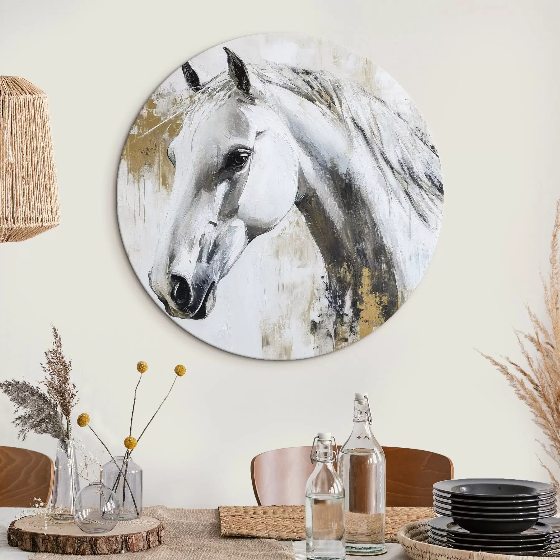  Schilderijen Wit paard, olieverf tekening, dieren, levendige penseelstreken r43497