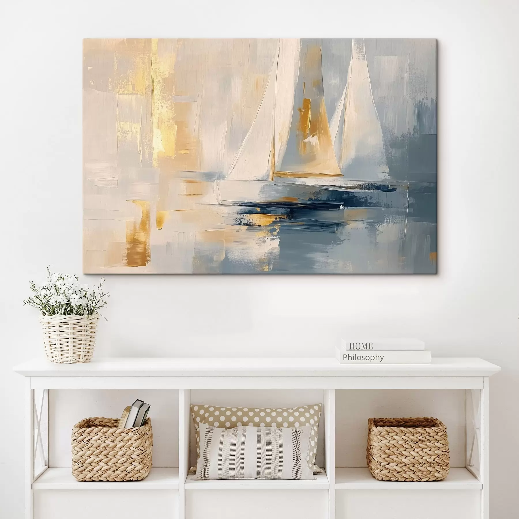Fotobehang Abstractie met de zeilboten in de zee, acrylstijl, zonsondergang s43500