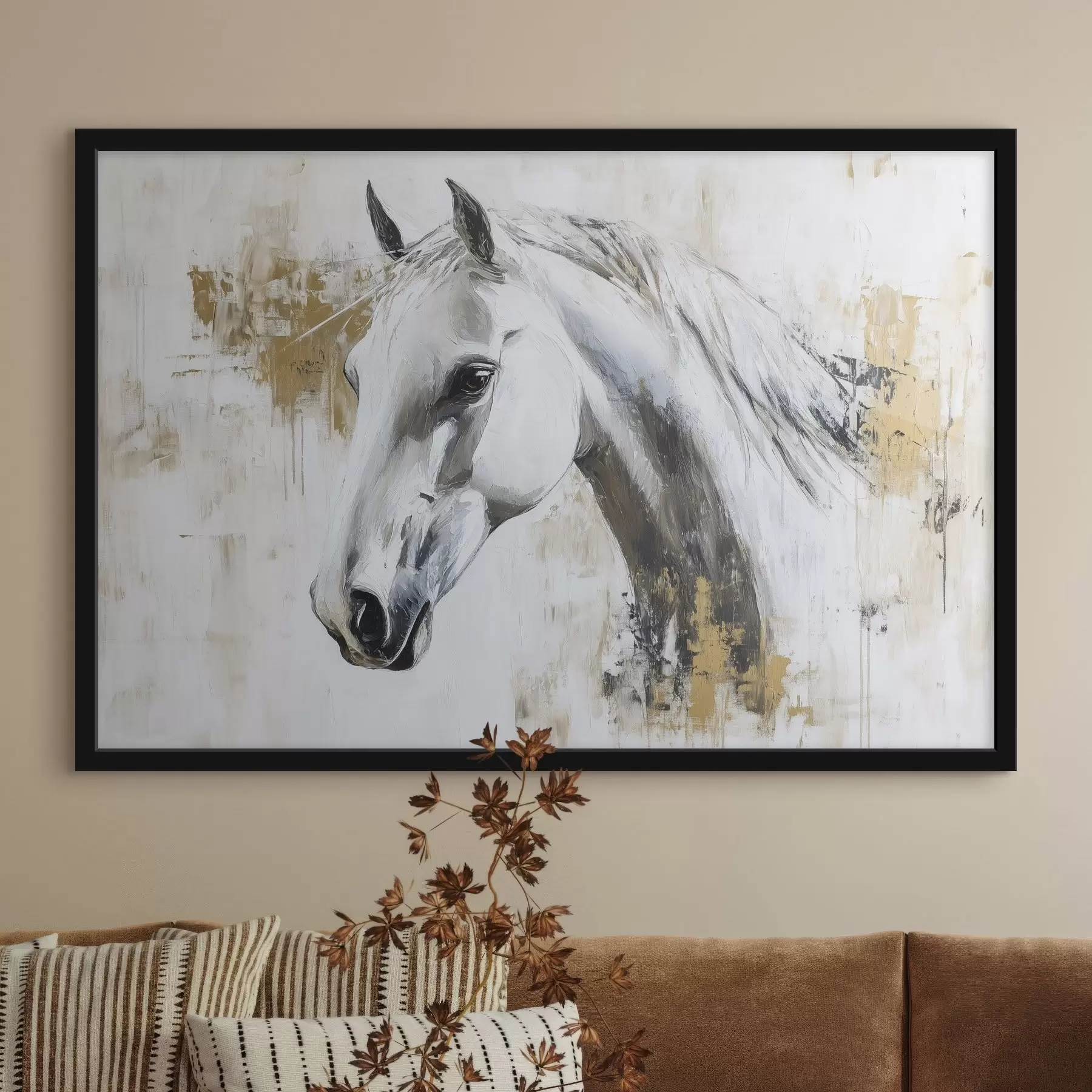  Schilderijen Wit paard, olieverf tekening, dieren, levendige penseelstreken f43497