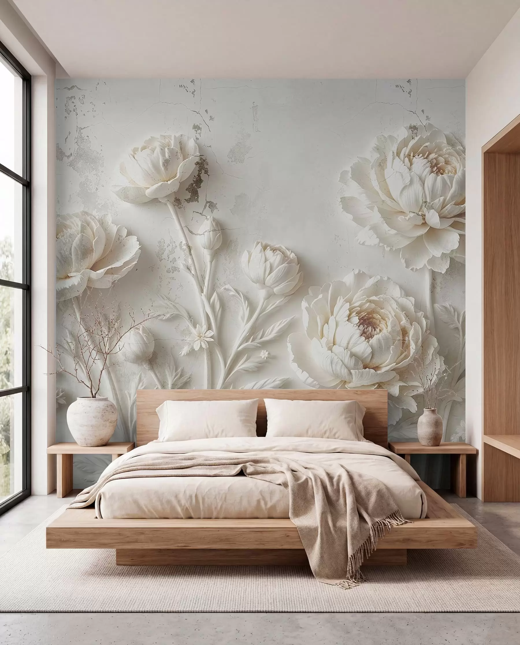 Fotobehang Bloemen op een betonnen achtergrond grunge stijl w03553