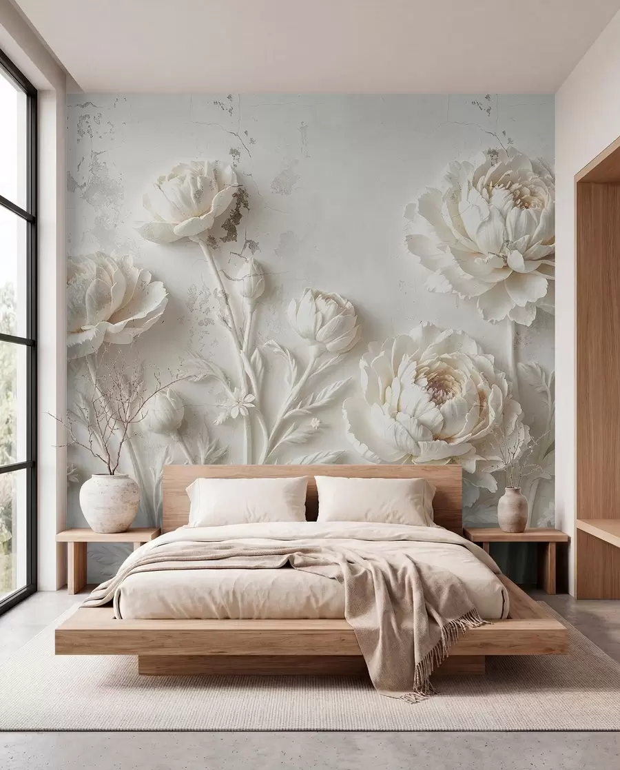 Fotobehang Bloemen op een betonnen achtergrond grunge stijl w03553
