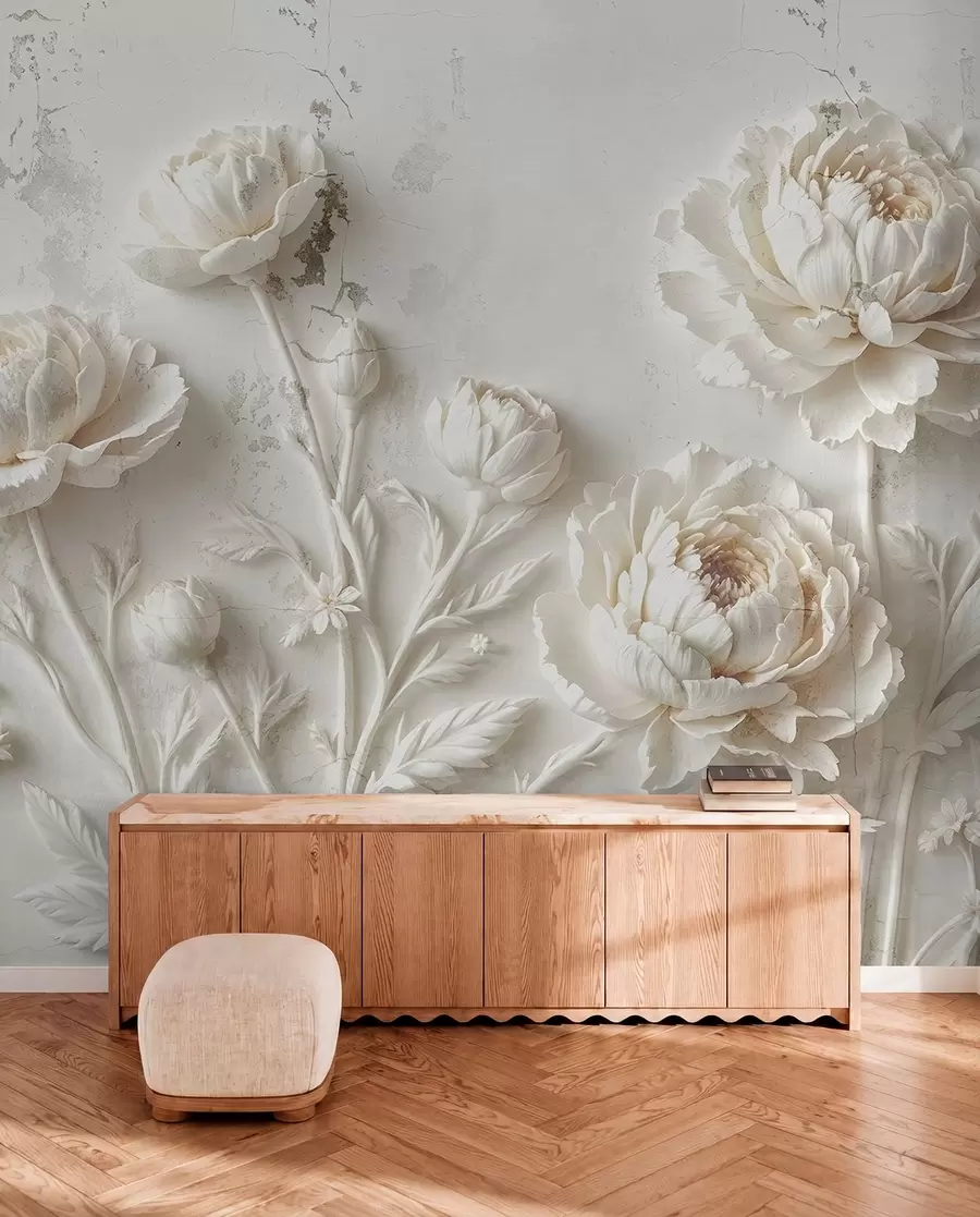 Fotobehang Bloemen op een betonnen achtergrond grunge stijl w03553