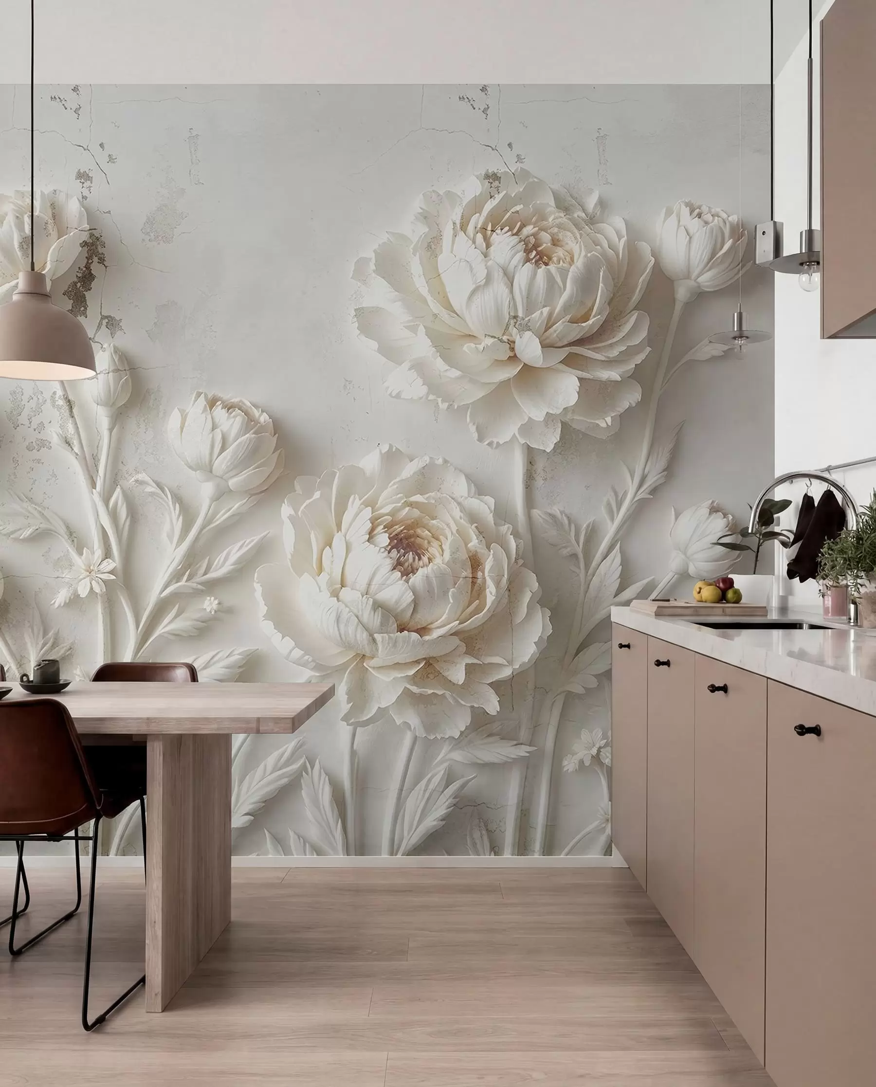 Fotobehang Bloemen op een betonnen achtergrond grunge stijl w03553