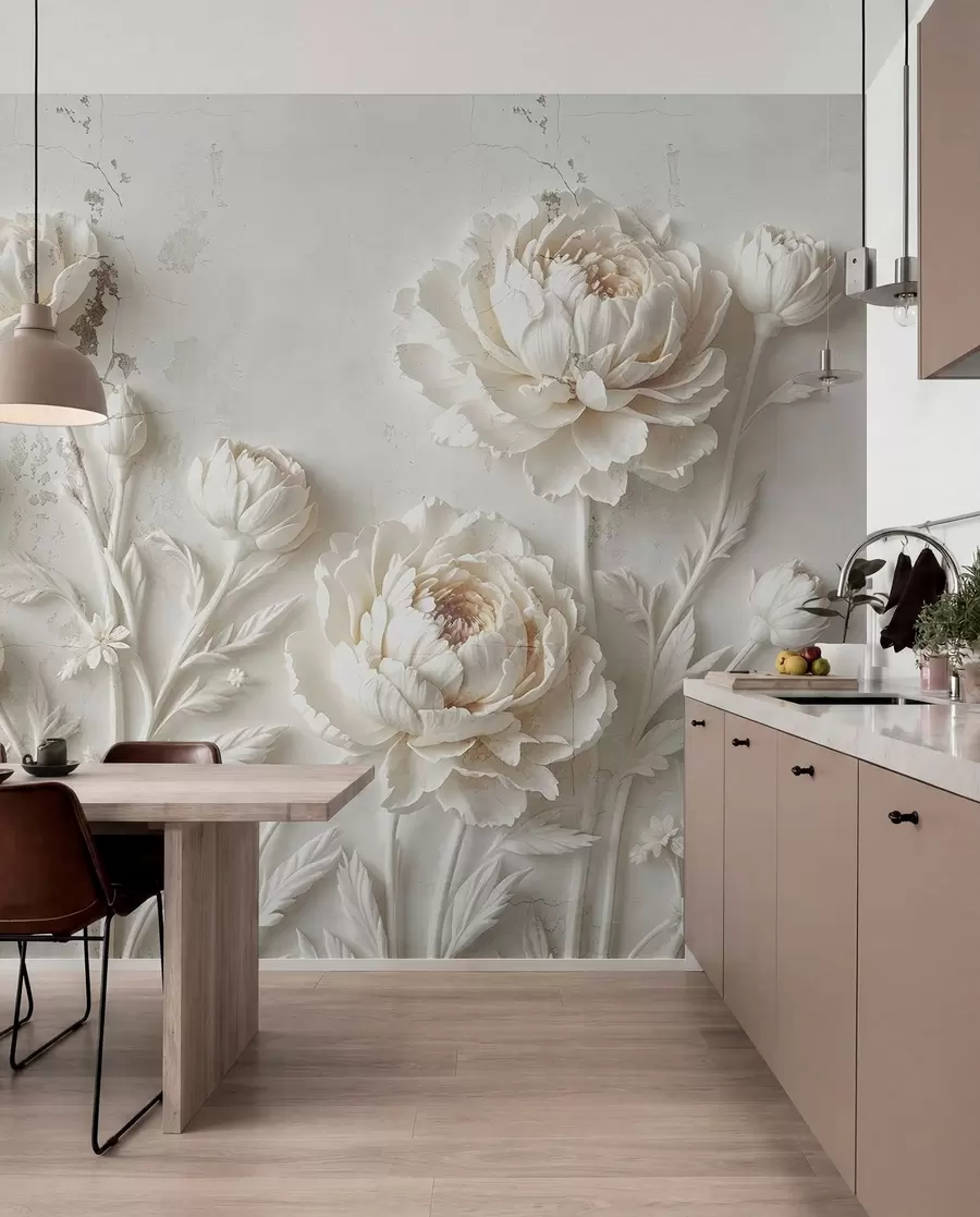 Fotobehang Bloemen op een betonnen achtergrond grunge stijl w03553