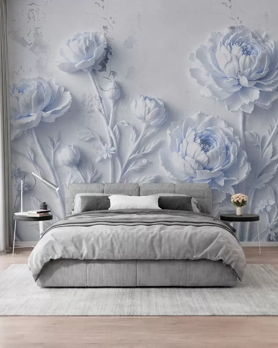 Fotobehang Bloemen op een betonnen achtergrond grunge stijl w03553v1