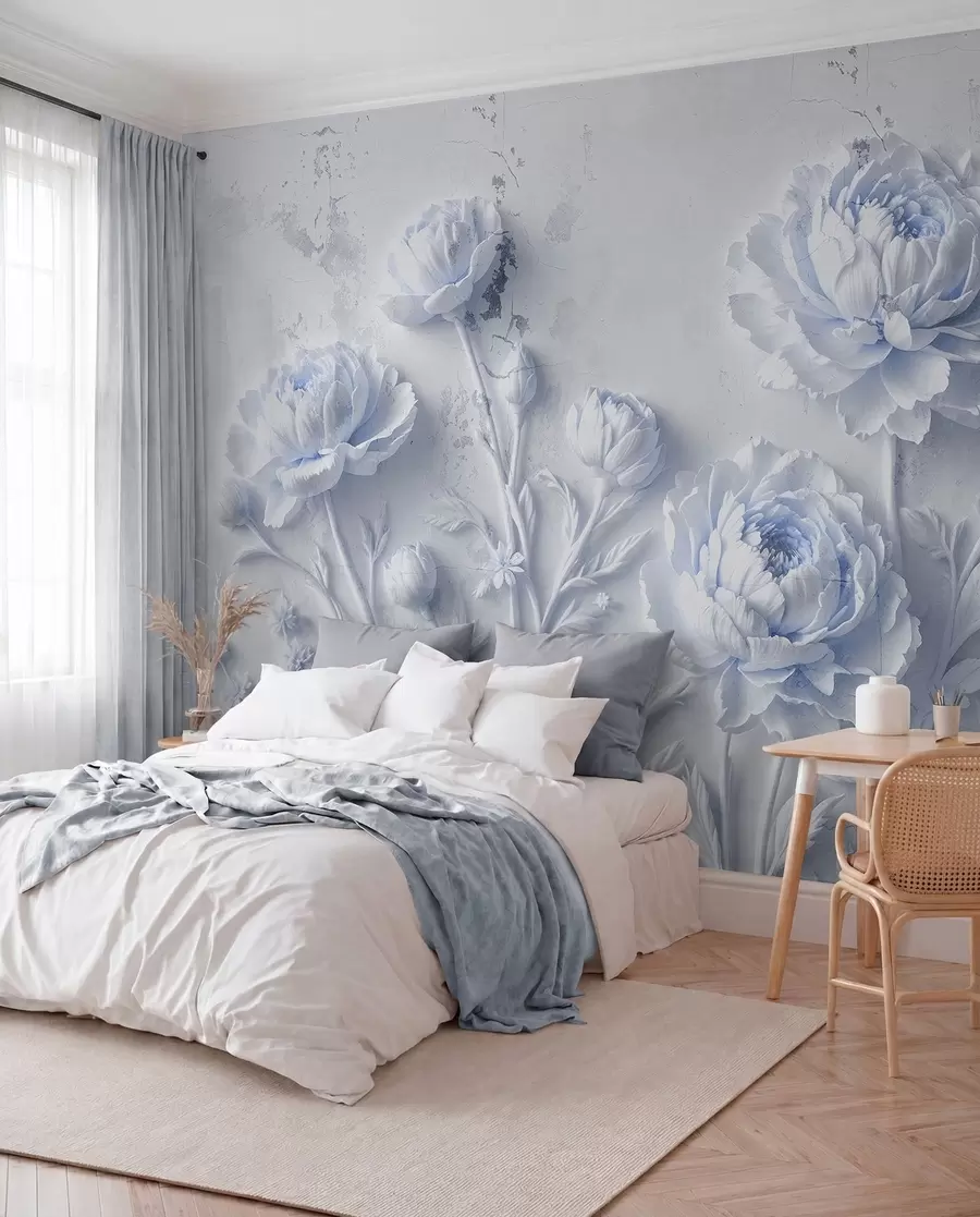 Fotobehang Bloemen op een betonnen achtergrond grunge stijl w03553v1