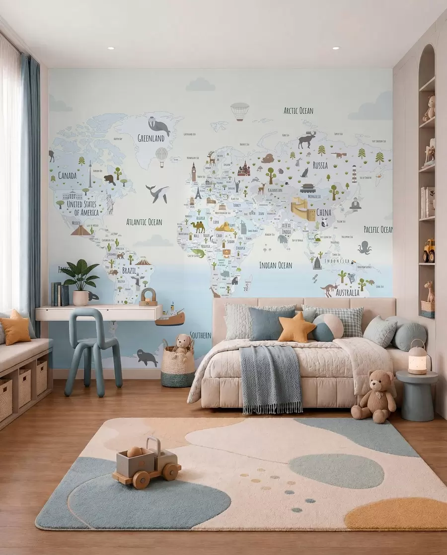 Fotobehang Wonderatlas in blauw w03410