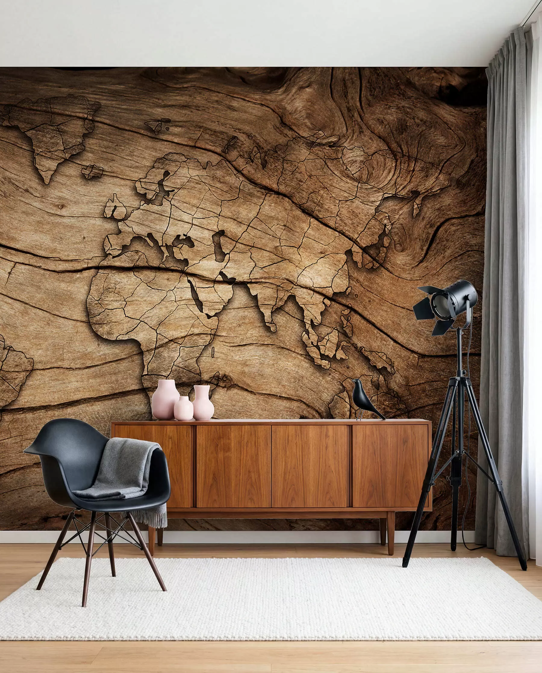 Fotobehang Wereldkaart in houtnerven u53146