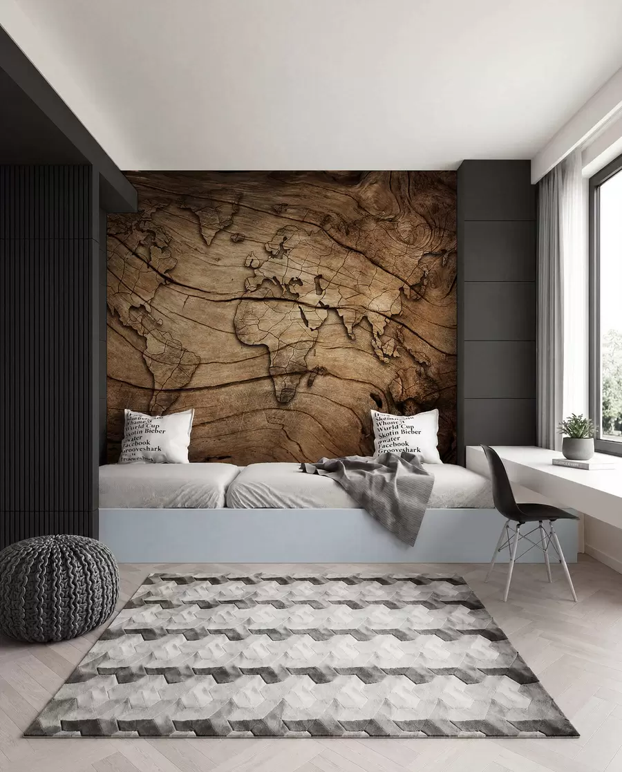 Fotobehang Wereldkaart in houtnerven u53146