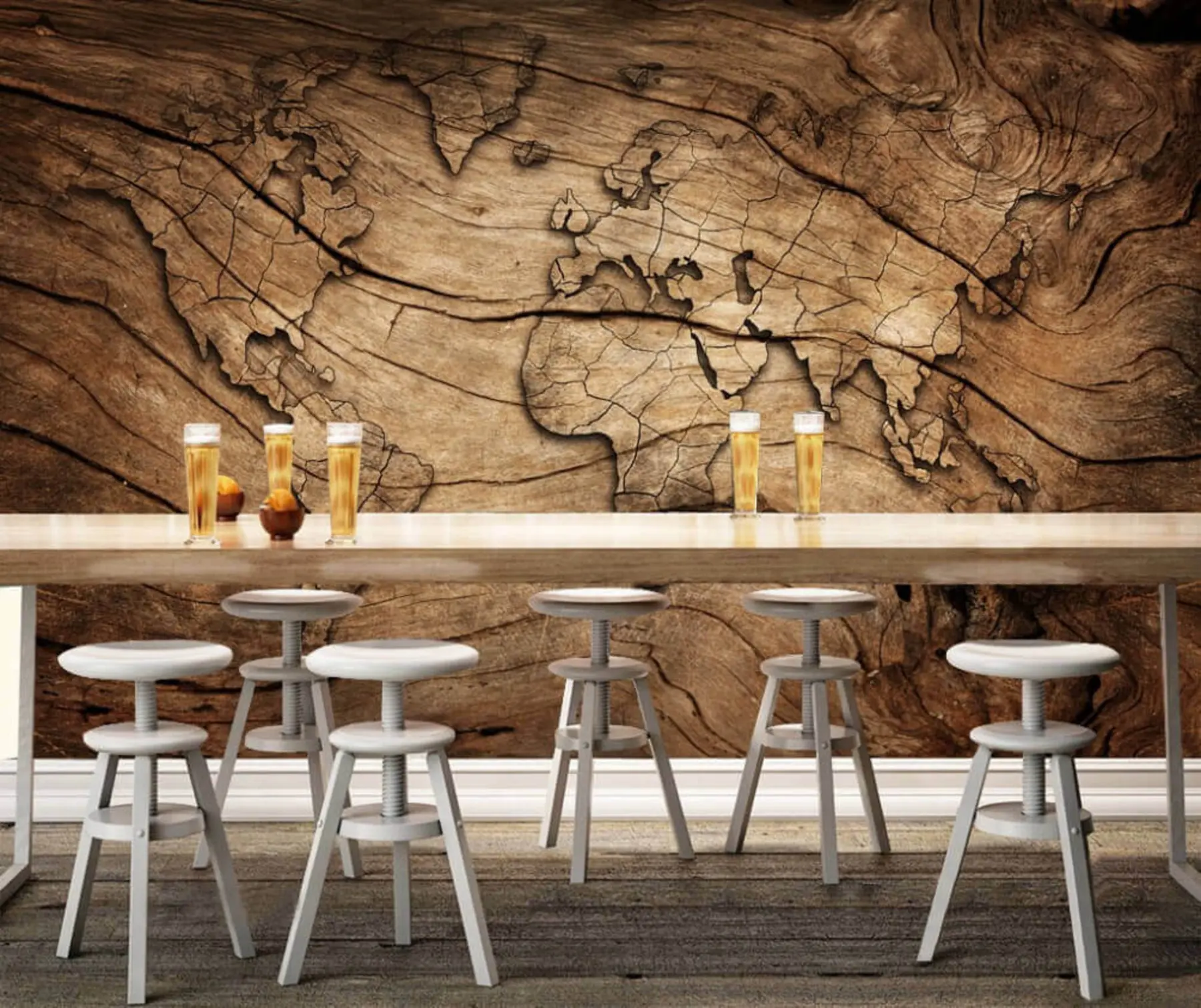 Fotobehang Wereldkaart op hout u53146