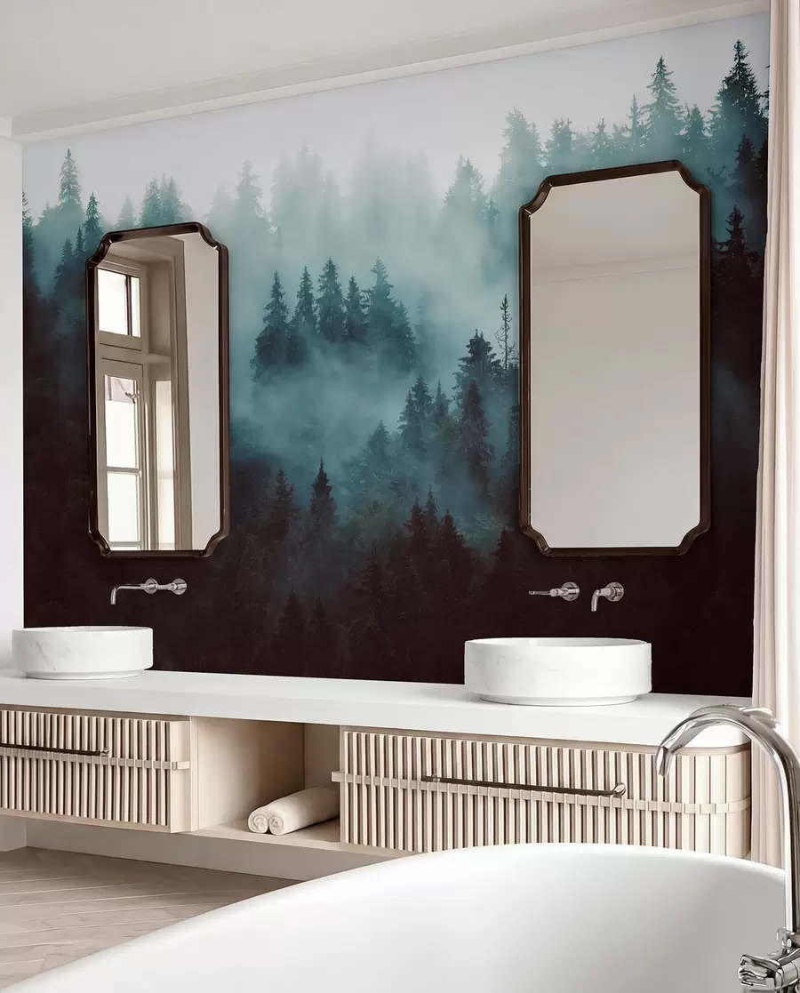 Fotobehang Prachtig bos in de mist u54118