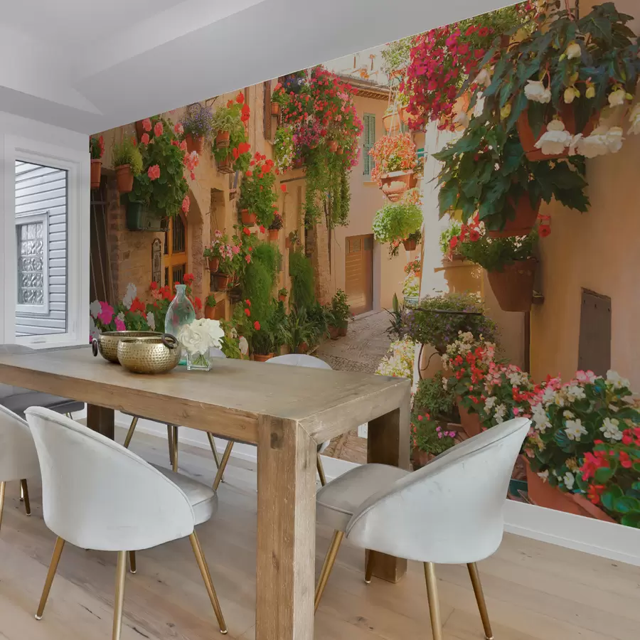 Fotobehang Italiaanse straat, bloemen u57180