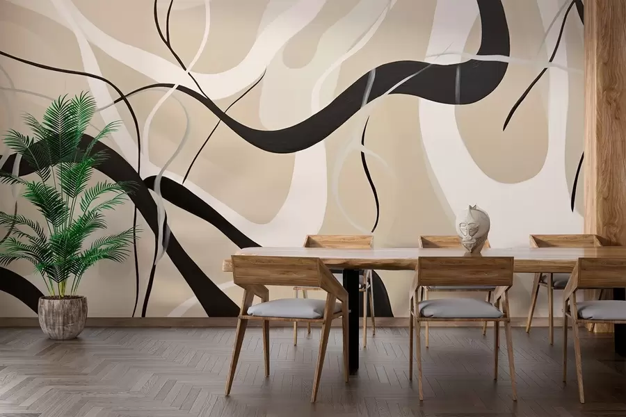 Fotobehang Abstracte compositie met gebogen lijnen w03503