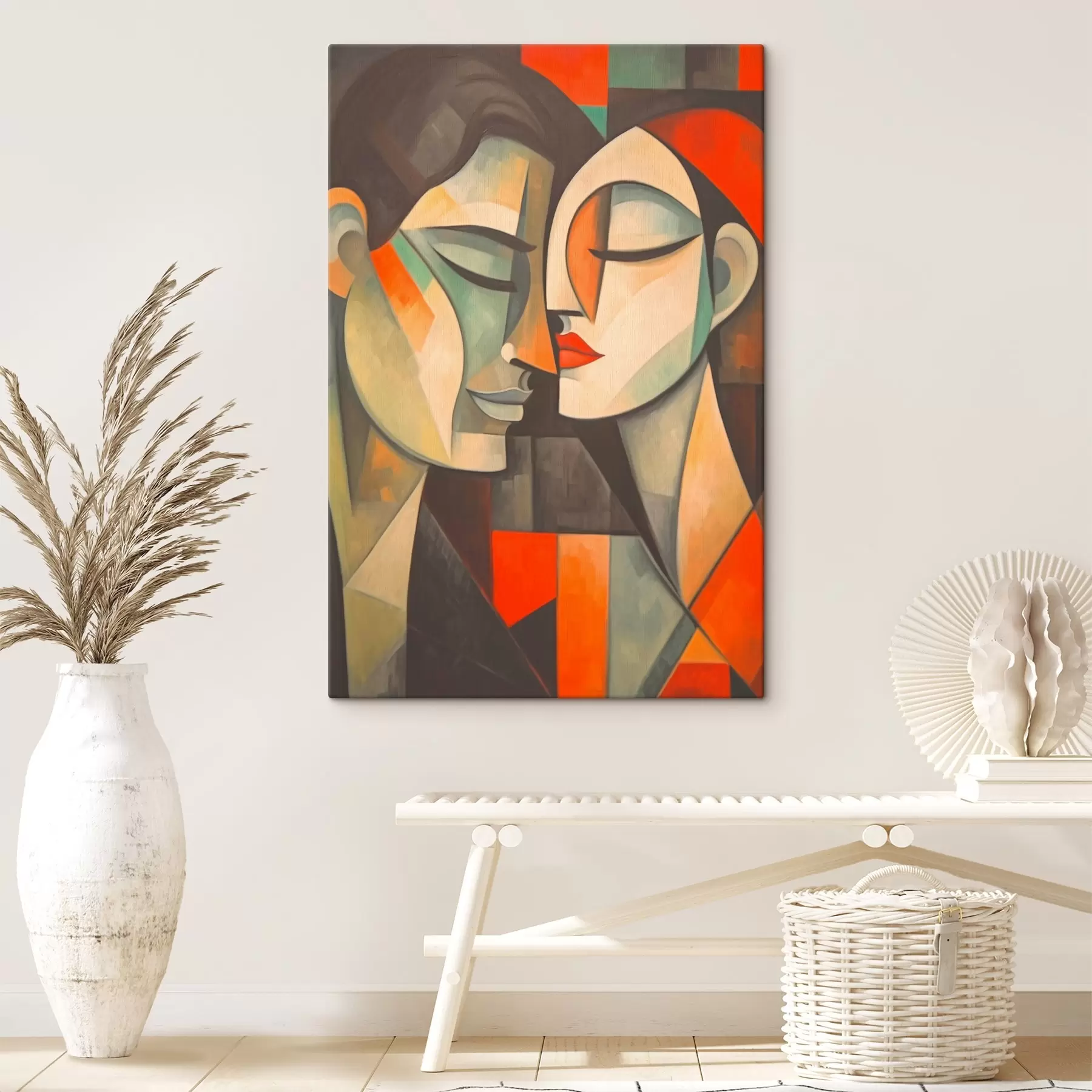  Schilderijen Abstract portret van een vrouw in warme kleuren s43524