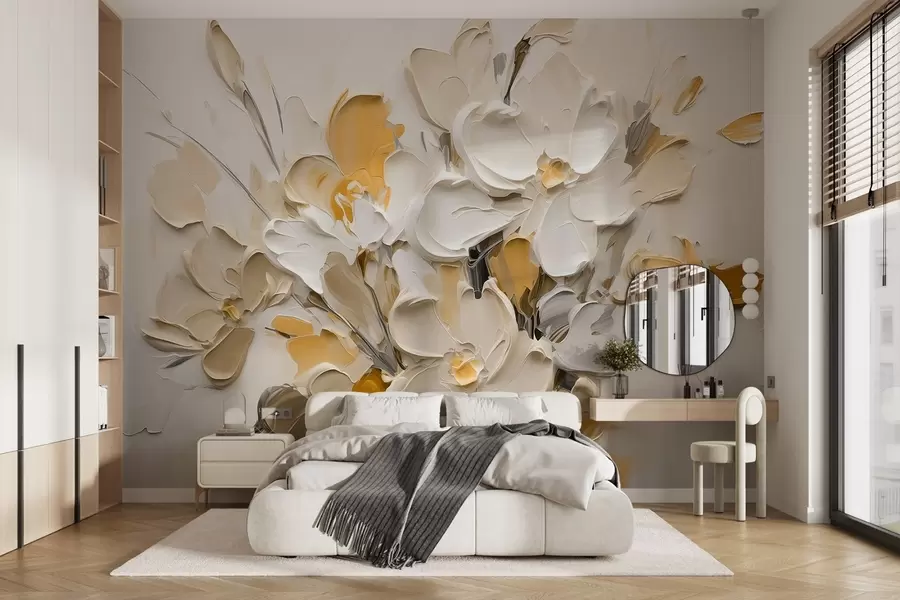 Fotobehang Abstracte volumetrische bloemen in olieverfstijl w03582v2
