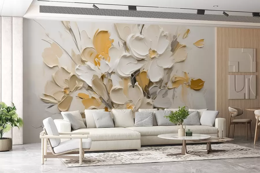 Fotobehang Abstracte volumetrische bloemen in olieverfstijl w03582v2