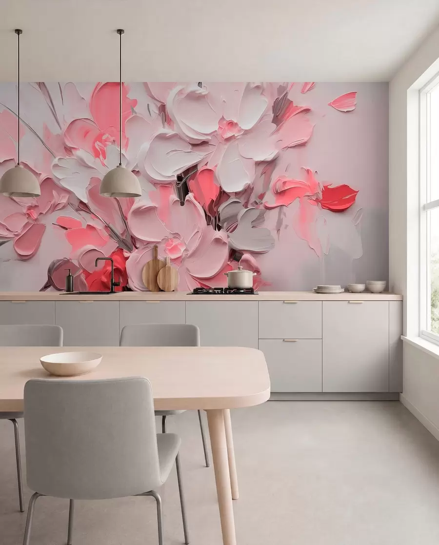 Fotobehang Abstracte volumetrische bloemen in olieverfstijl w03582v3
