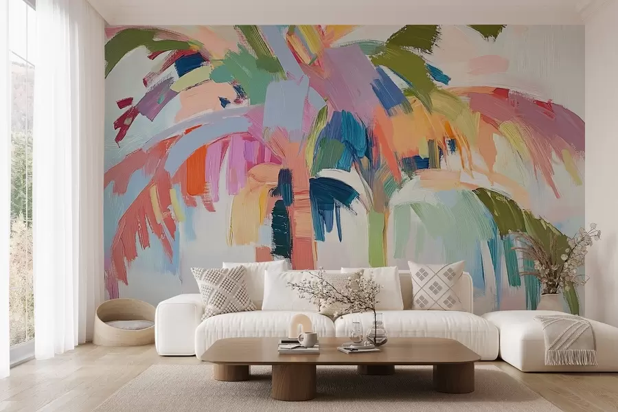 Fotobehang Abstracte kleurrijke palmboom w03578