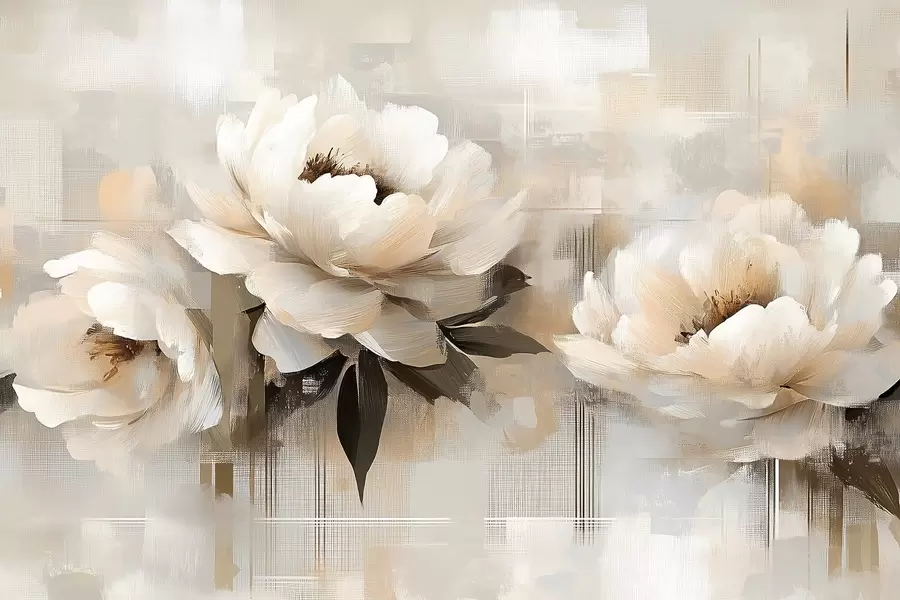 Fotobehang Witte abstracte pioenrozen w03581