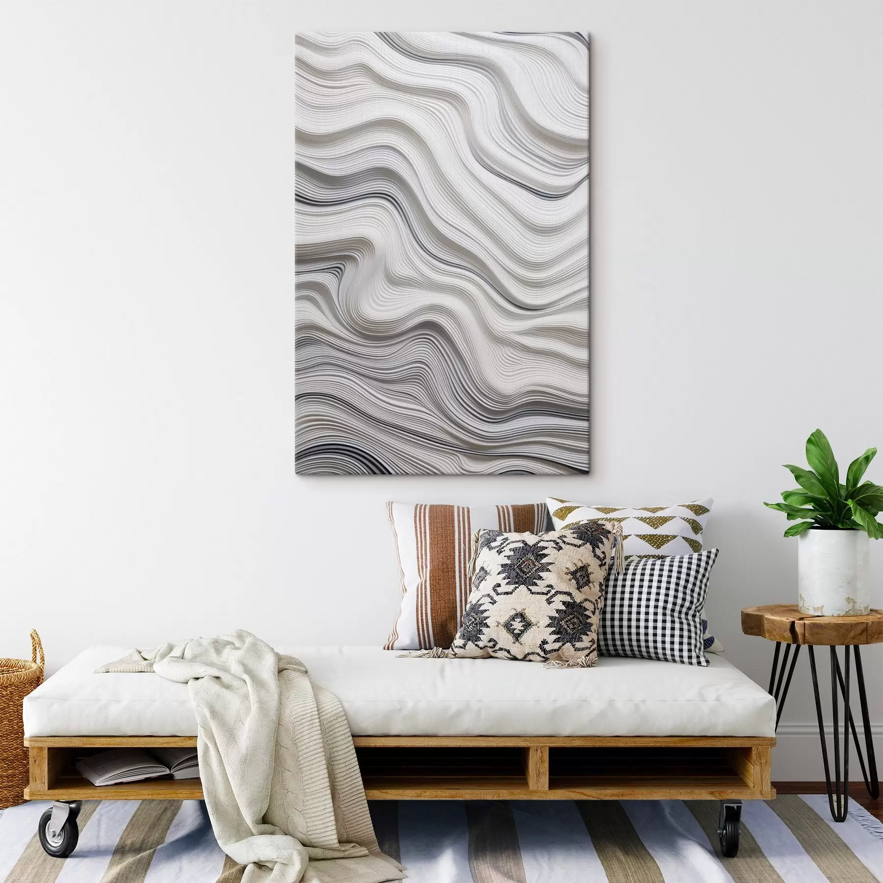  Schilderijen Golven met structuur in monochroom s43554