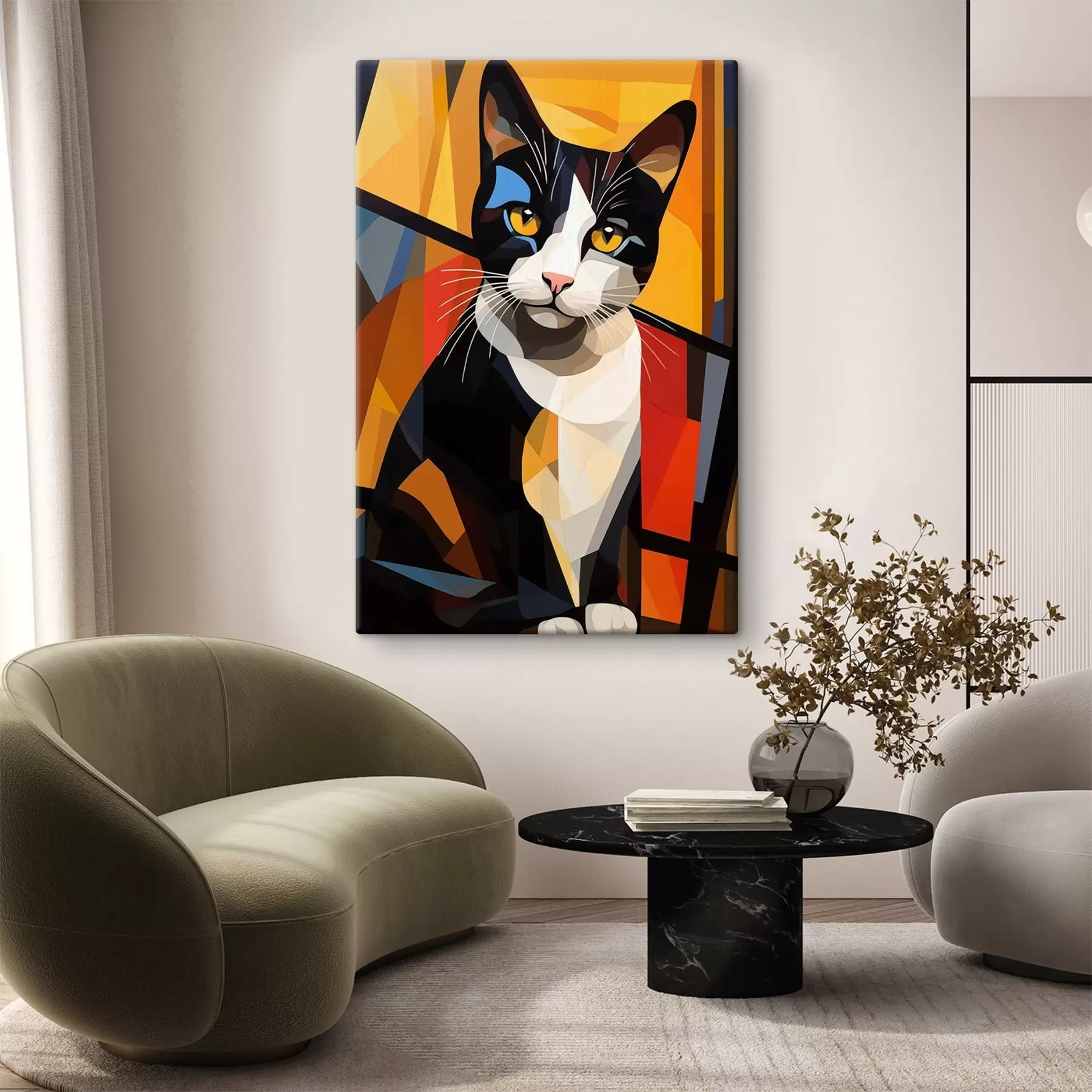  Schilderijen Kleurrijke abstracte kattenportret kunst s43528