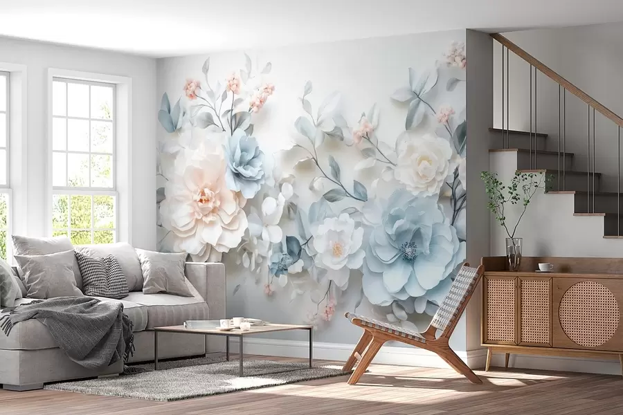 Fotobehang delicate luchtige bloemen met een volume-effect in de stijl van olieverfschilderijen w03457