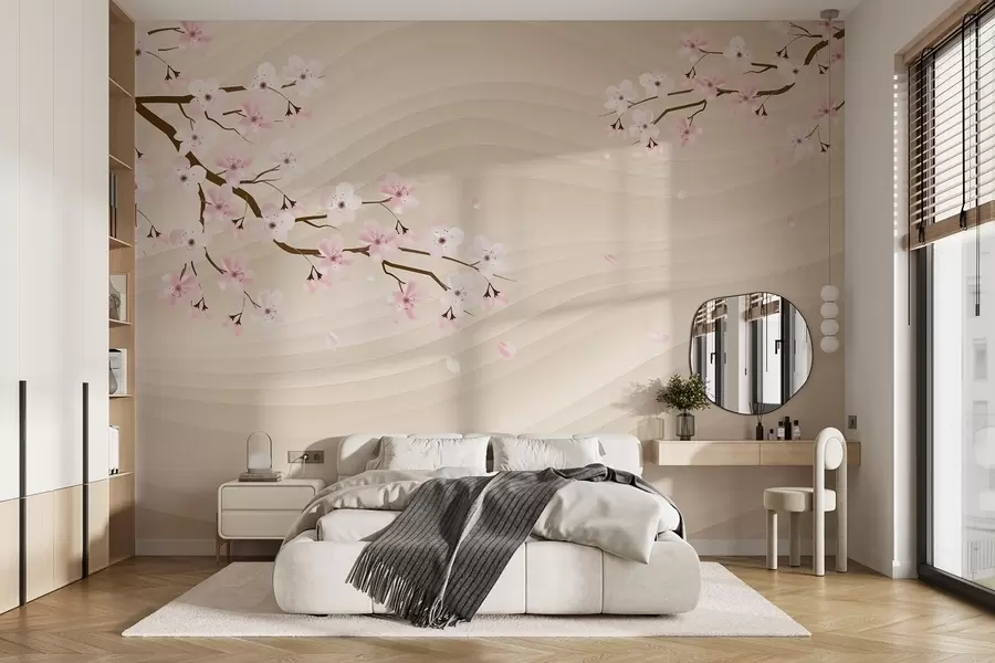 Fotobehang Sakura takken op een golvende zanderige achtergrond w08959