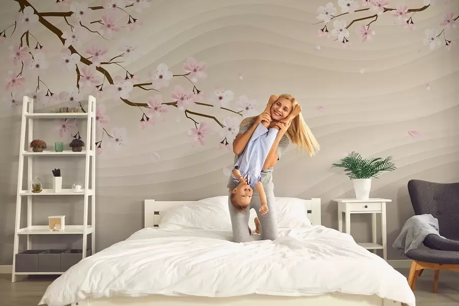 Fotobehang Sakura takken op een golvende zanderige achtergrond w08959