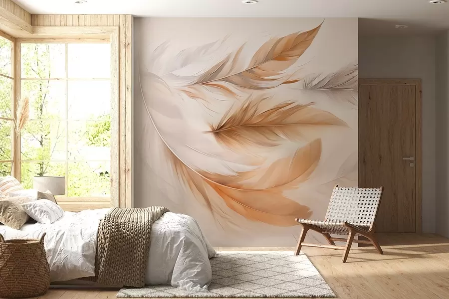 Fotobehang Zwevende luchtige bruin-grijze veren w08968