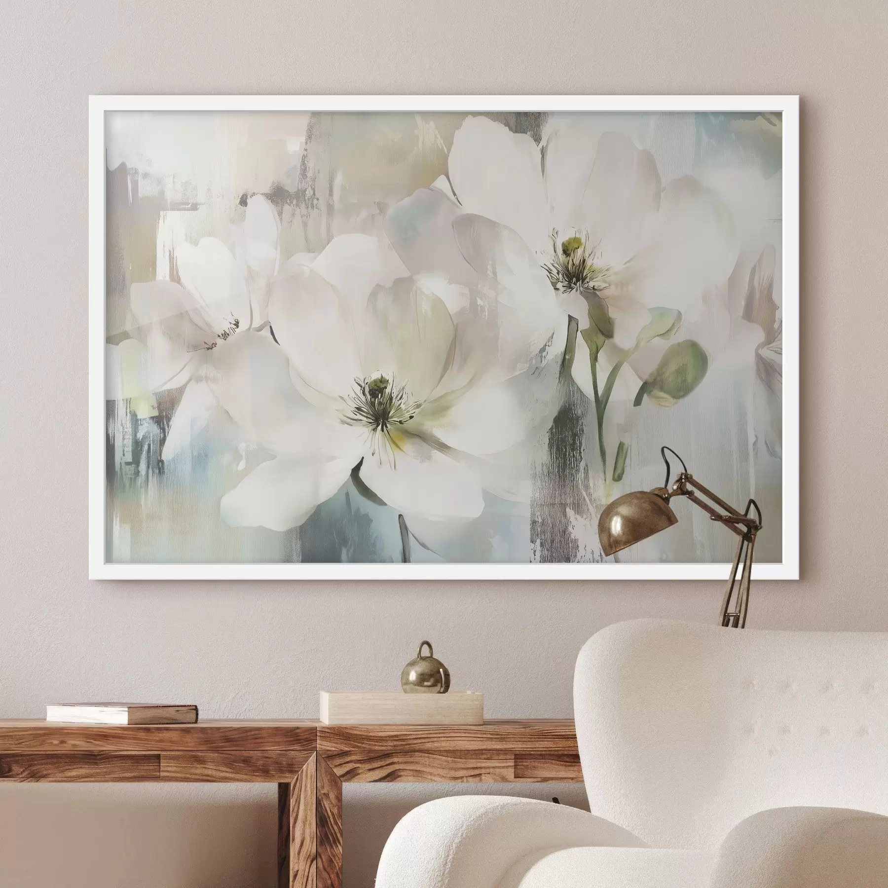 Fotobehang Witte bloemen in olieverfstijl f43903