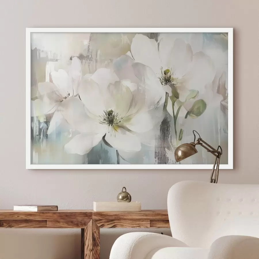 Fotobehang Witte bloemen in olieverfstijl f43903