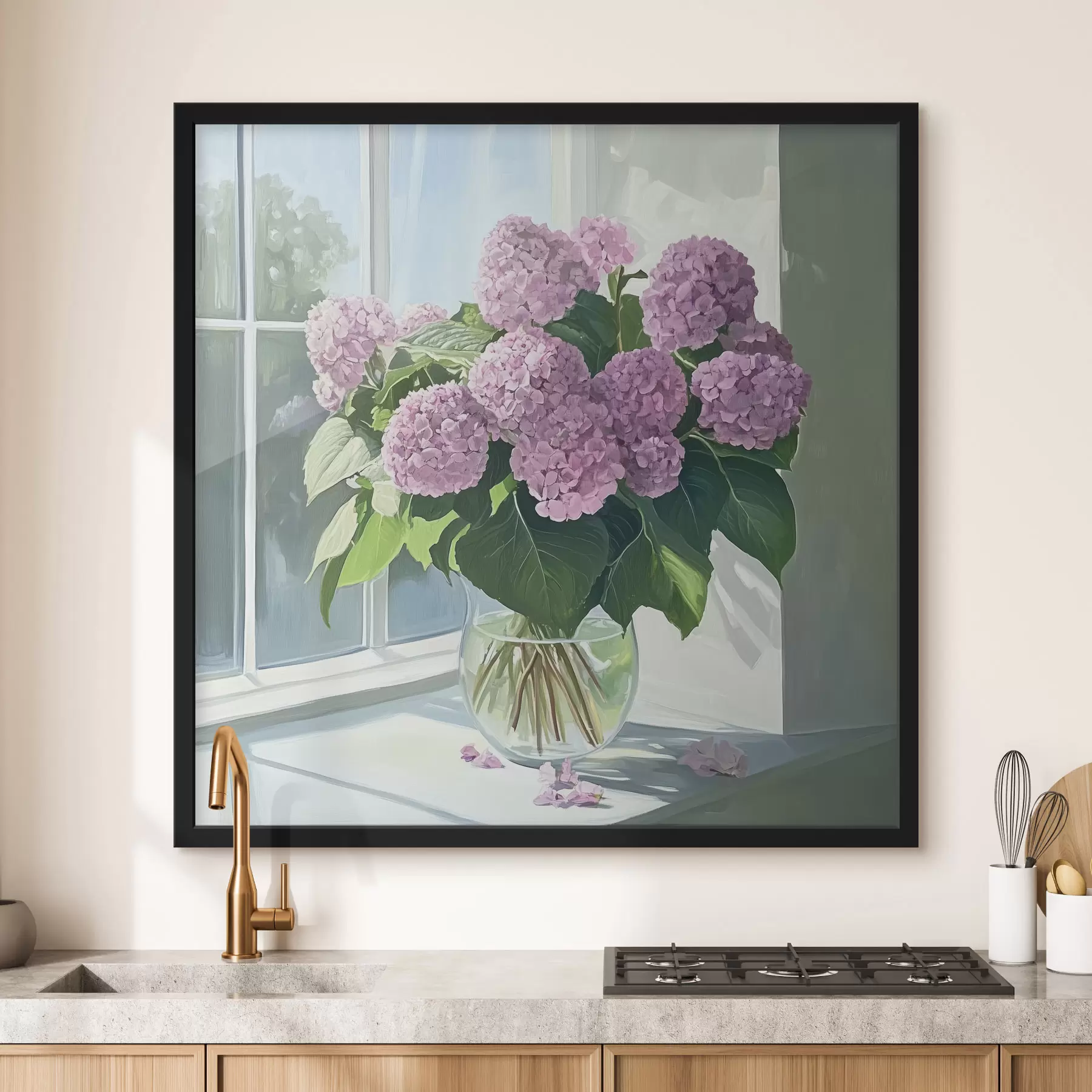 Fotobehang Boeket paarse bloemen op het raam f43906
