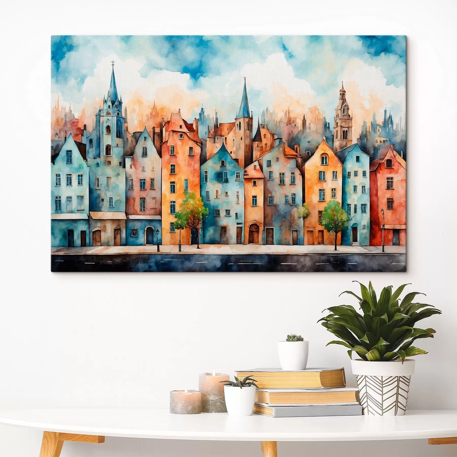 Fotobehang Europese stad in stijl aquarel schilderij s43441