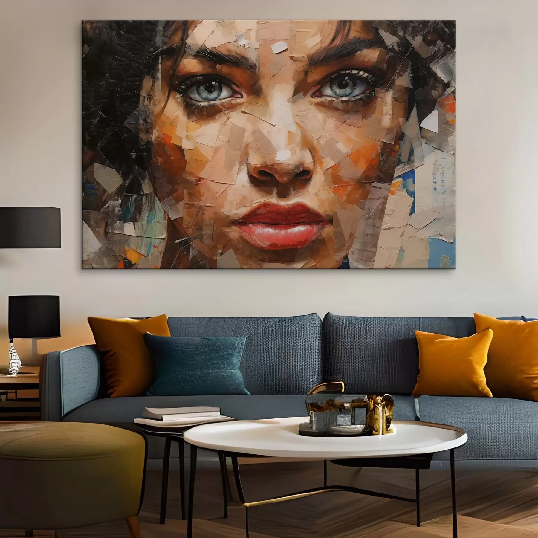  Schilderijen Meisjesgezicht gemaakt van kranten s43467