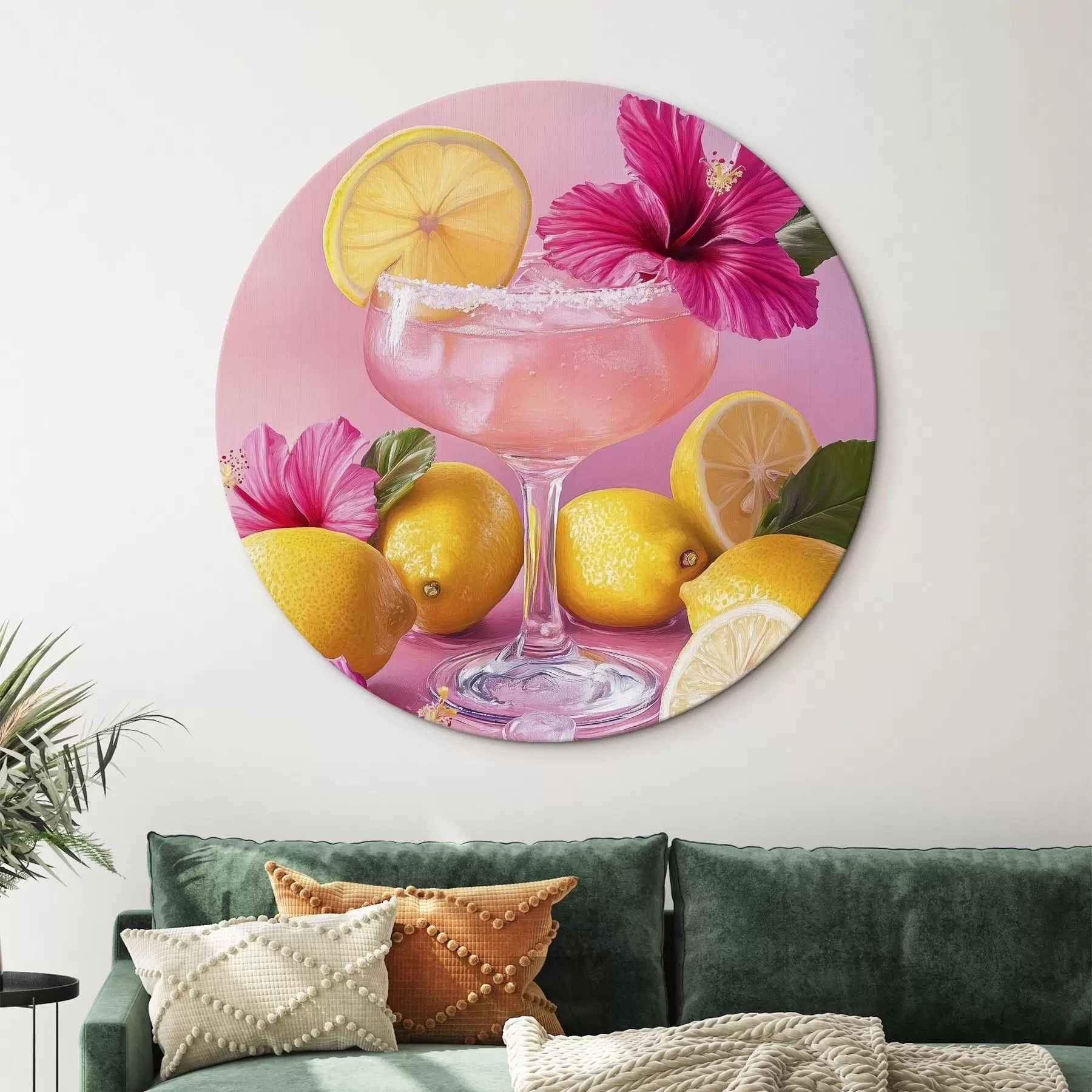  Schilderijen Zomercocktail met bloemen en citroenen, roze kleuren, aquarelstijl r43895