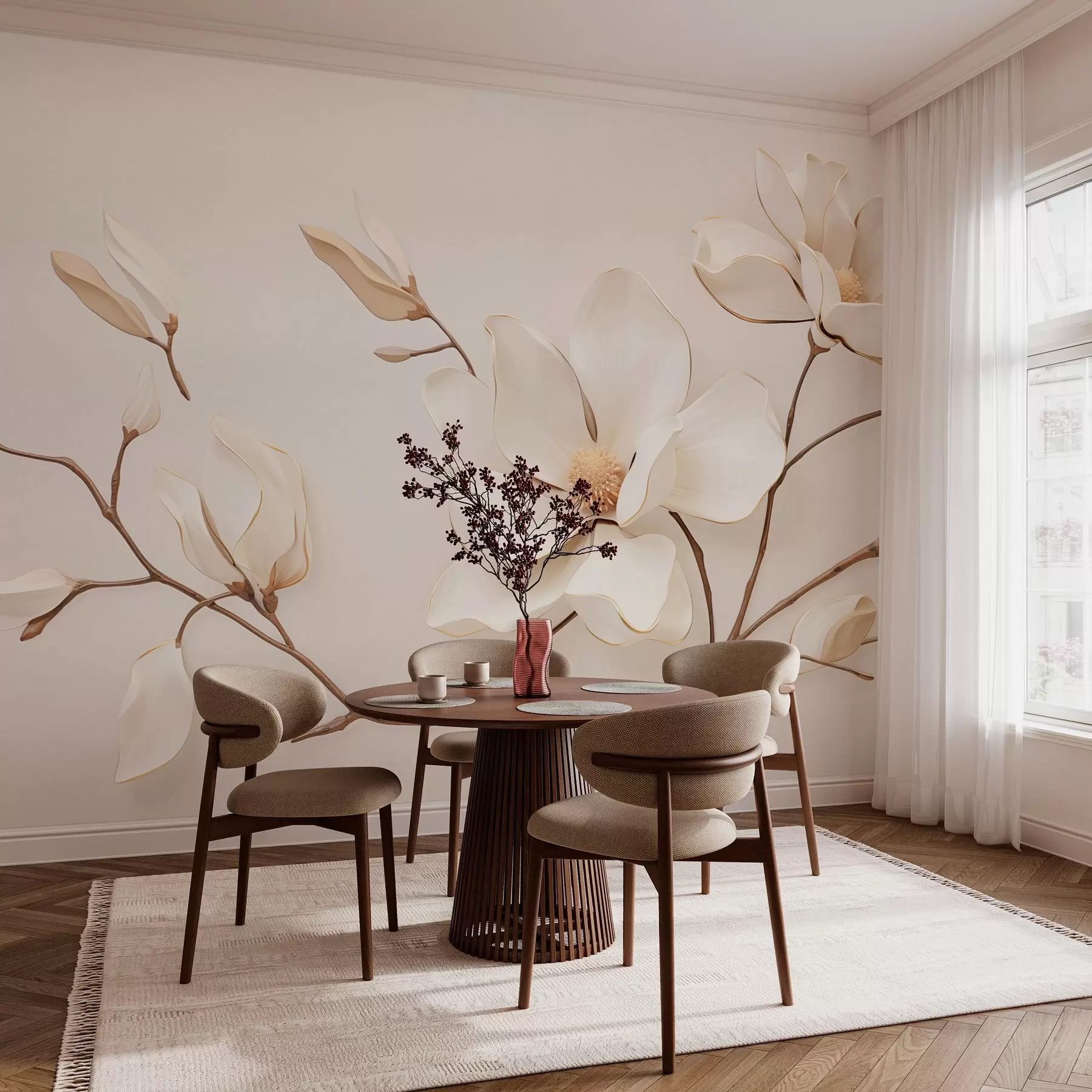 Fotobehang Magnolia bloemen in delicate pasteltinten w03645