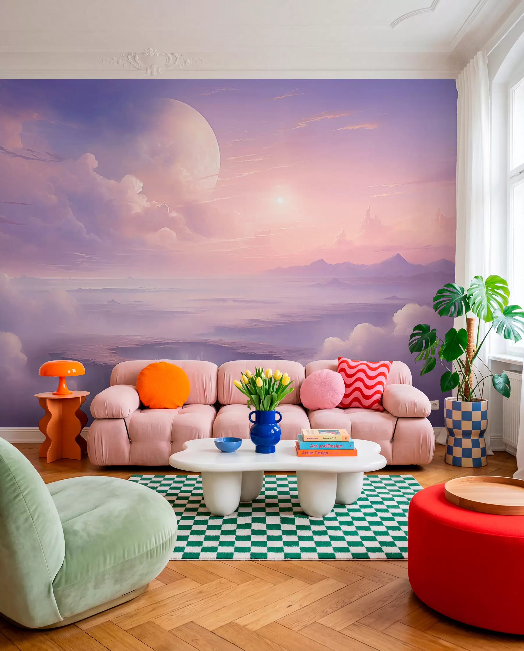 Fotobehang Maan boven lila wolken w08986