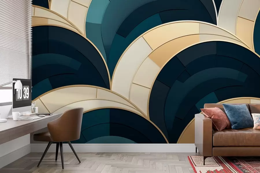 Fotobehang Blauw-gele abstracte figuren w08991