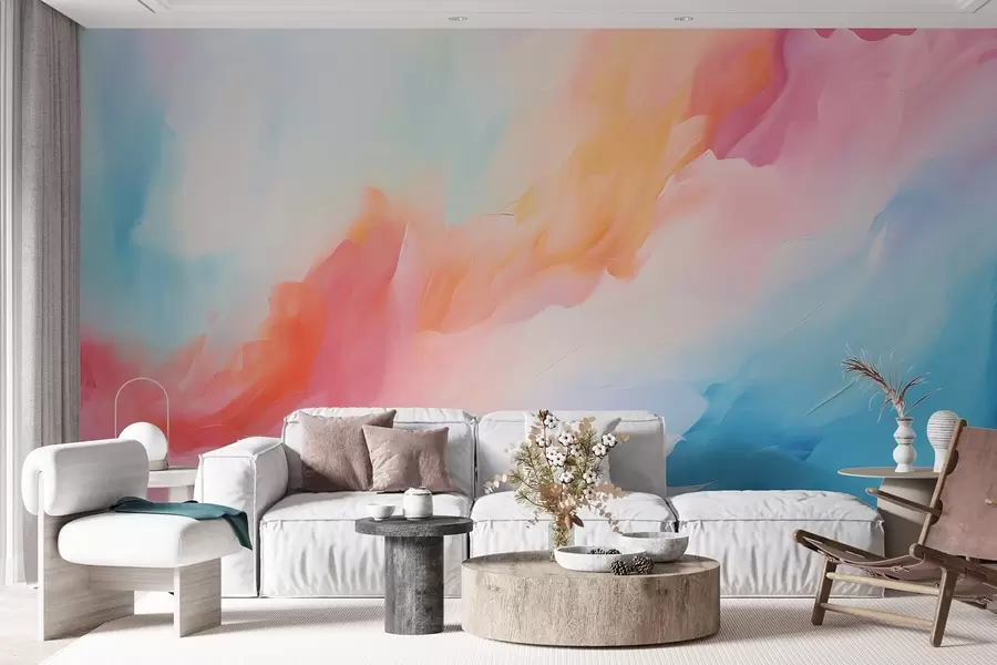 Fotobehang Een abstractie van kleurrijke bloemen in schilderstijl w09000