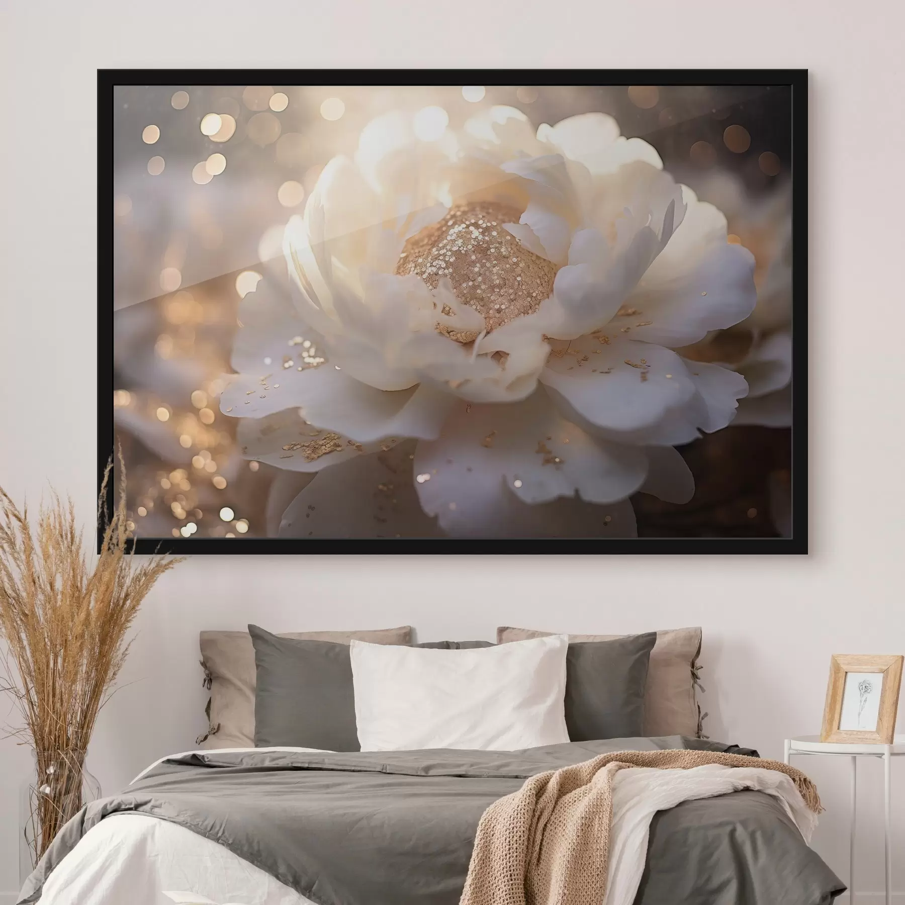 Fotobehang Witte bloem met munten in het midden f43948