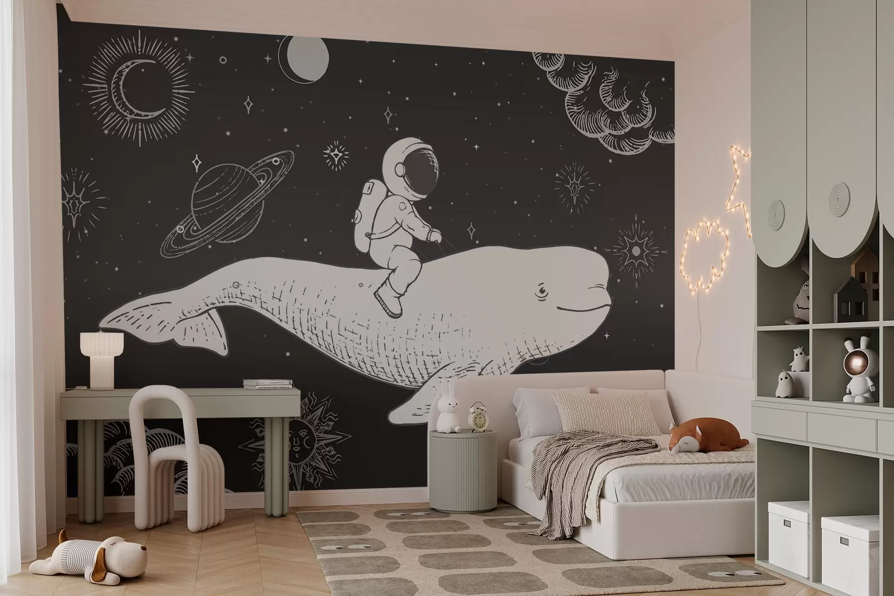 Fotobehang Ruimtewalvis met astronaut w03687